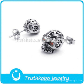 TKB-JE0029 Atacado punk legal moda jóias de prata crânio 316L brincos de aço inoxidável do parafuso prisioneiro para homens